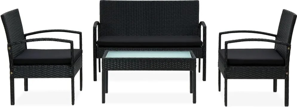 vidaXL 4 részes fekete polyrattan kerti ülőgarnitúra párnákkal