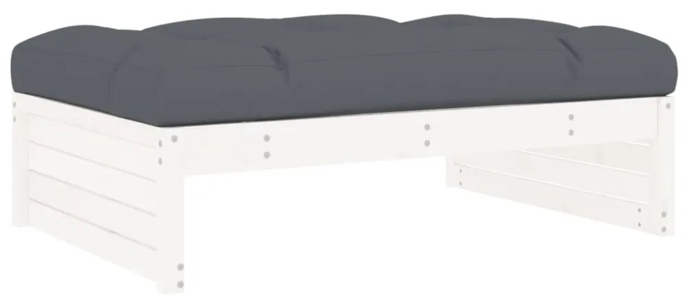 vidaXL fehér tömör fenyőfa kerti lábzsámoly párnával 120x80 cm