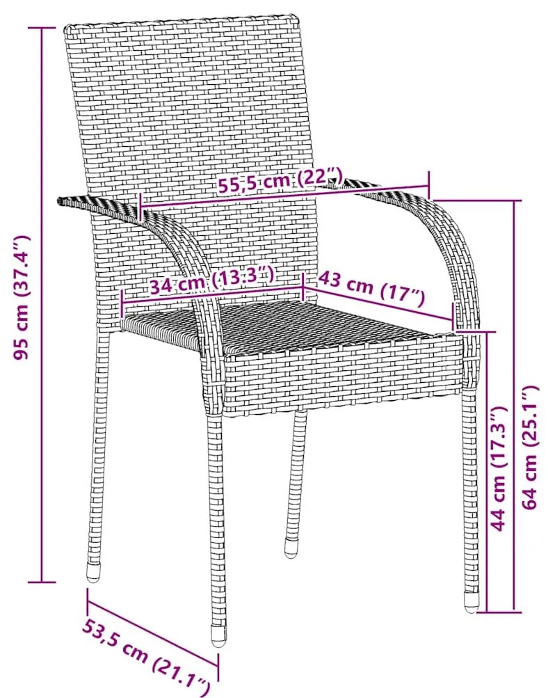 2 db barna polyrattan rakásolható kültéri szék