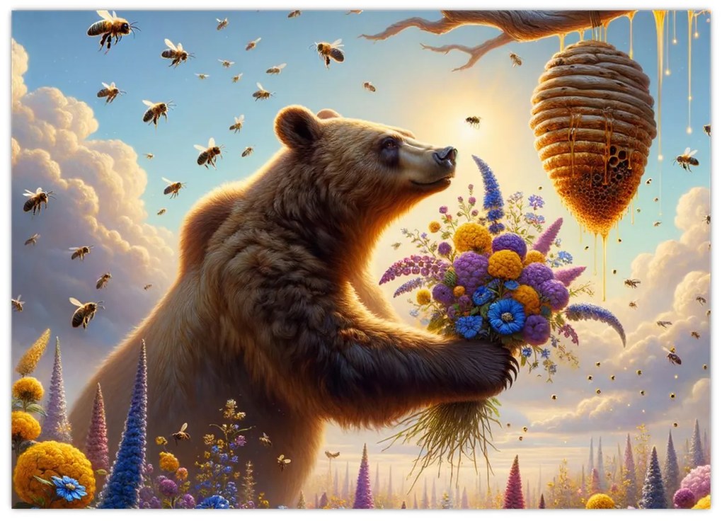 Kép - Medve és méhek (70x50 cm)
