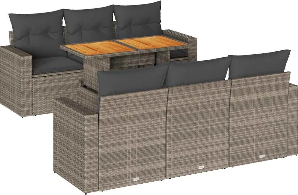 vidaXL 7 részes szürke polyrattan kerti ülőgarnitúra párnákkal