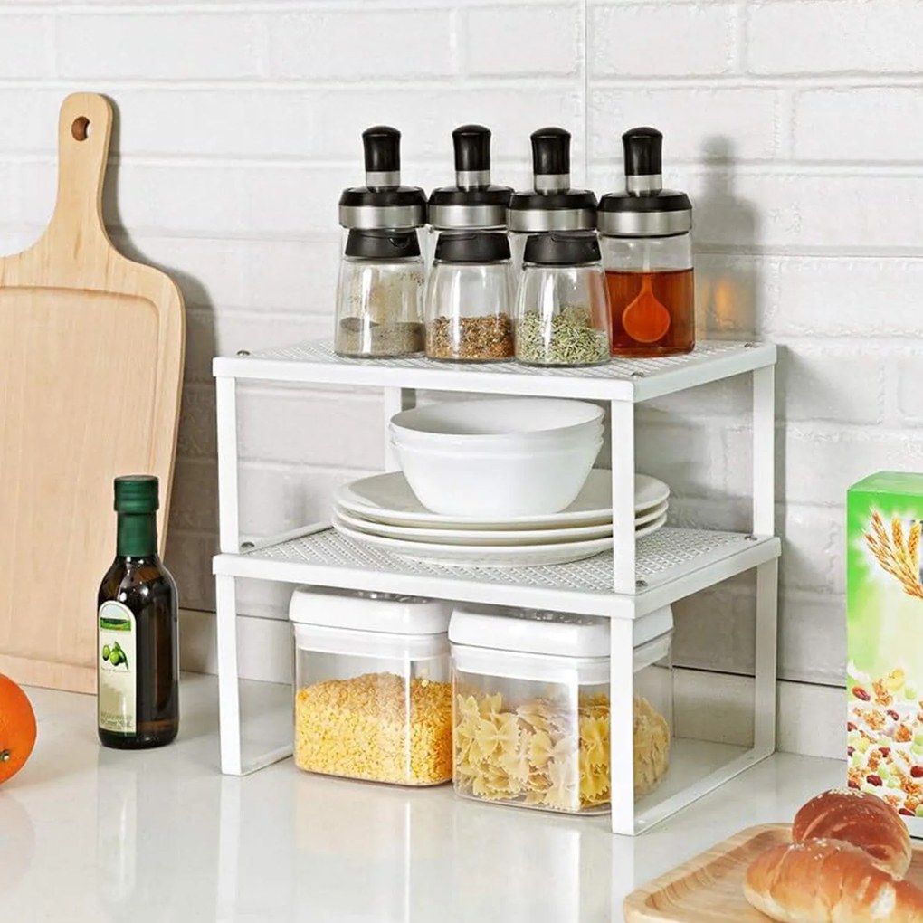 Polcrendszerező, egymásra rakható fém fűszertartó 2 db, fehér