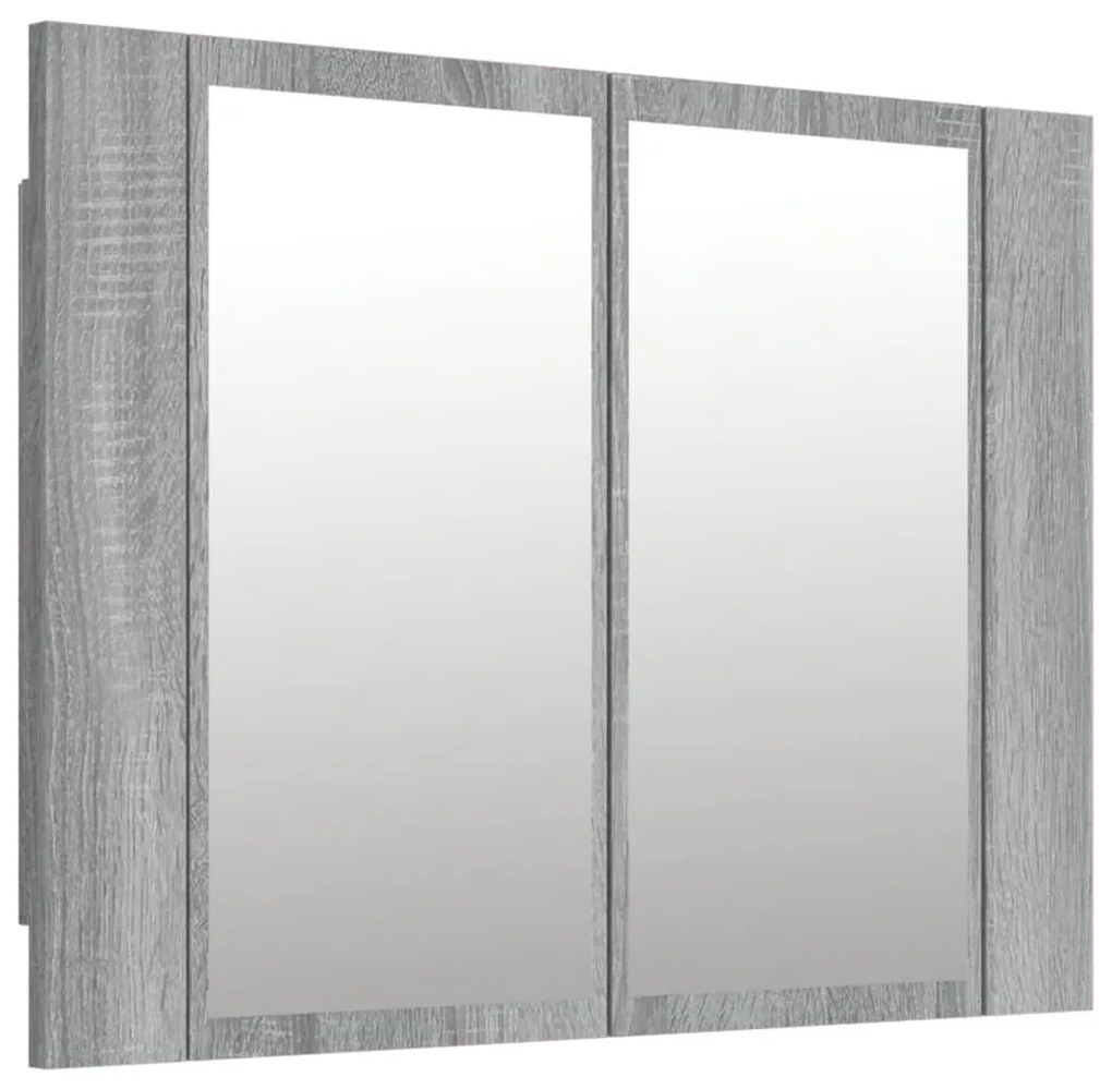 szürke sonoma színű szerelt fa tükörszekrény LED-del 60x12x45cm