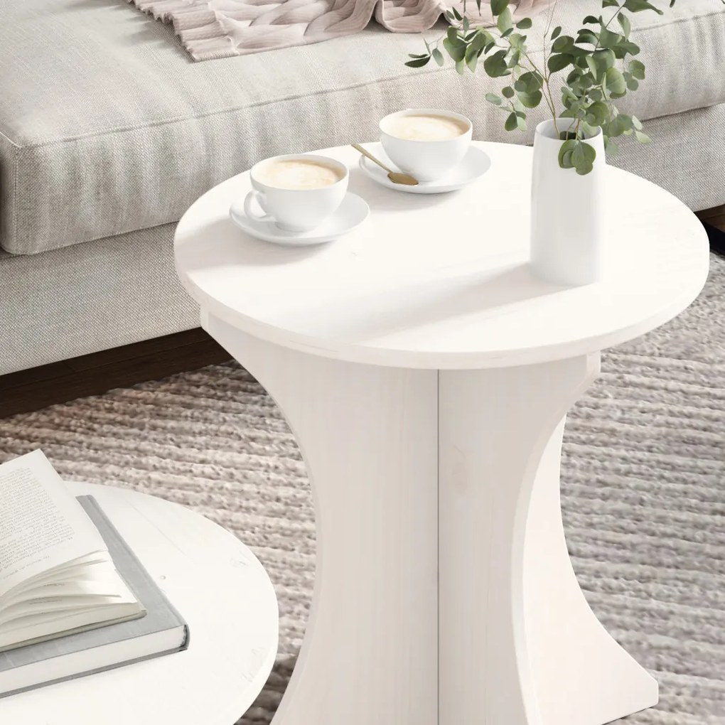 Dohányzóasztal 2 pcs Fehér 46 x 46 x 47 cm Tömör fenyőfa