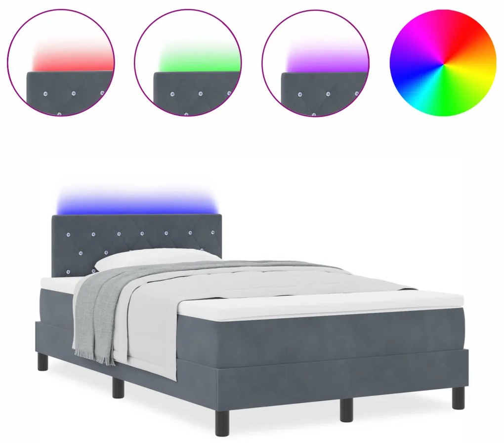 Boxspring Ágy Matraccal Sötétszürke Kicsi Kétszemélyes Bársony