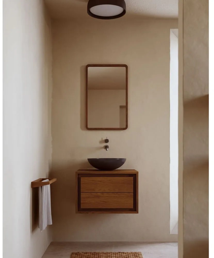 Sötétbarna teakfa fali mosdó alatti szekrény 60x40 cm Kenta – Kave Home