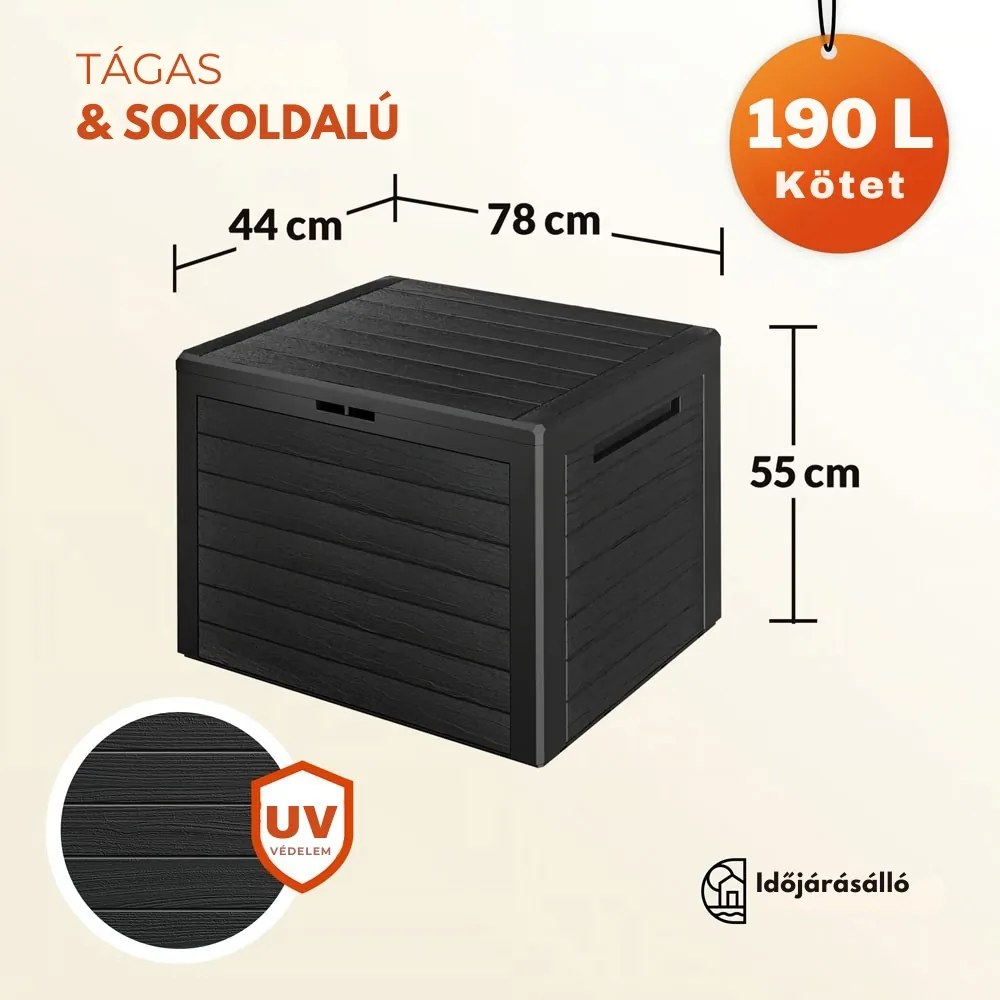 WOODEBOX tárolódoboz, 190L, 78x44x55 cm, antracit Prosperplast