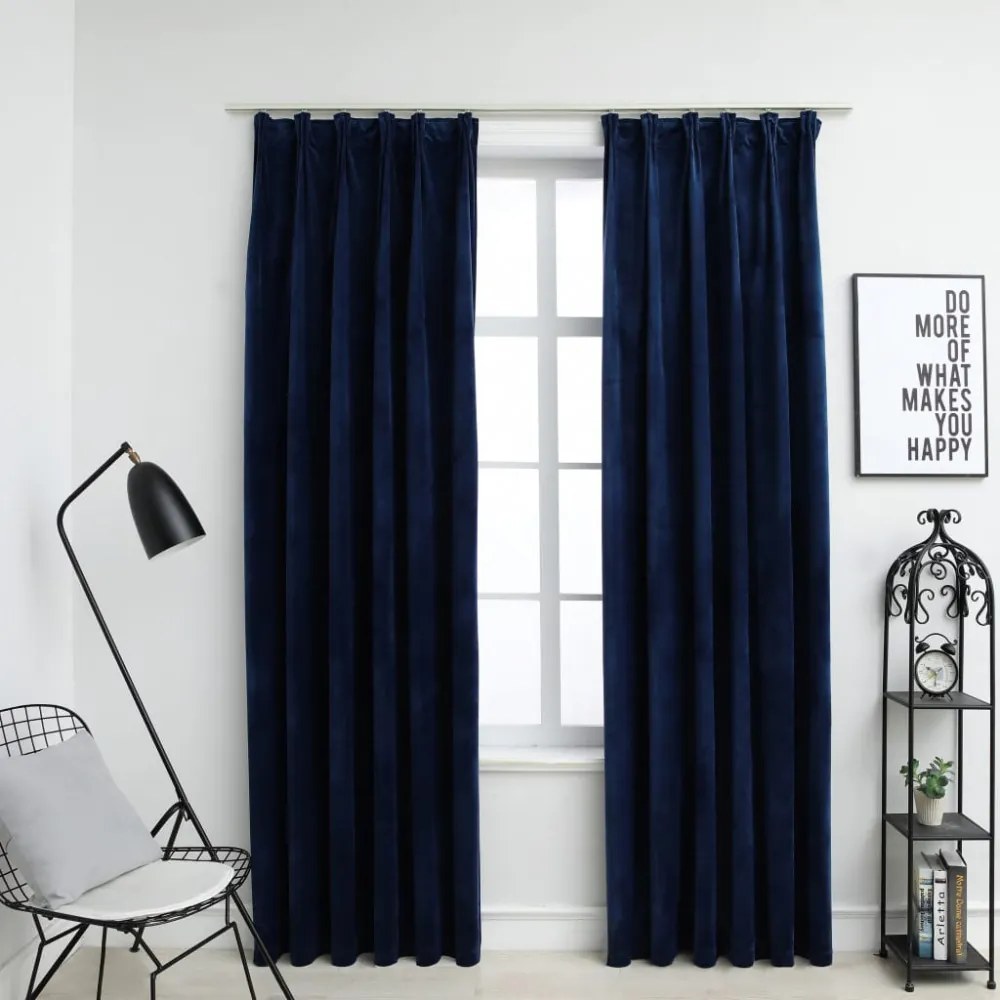 vidaXL 2 db sötétkék bársony sötétítőfüggöny kampókkal 140 x 245 cm