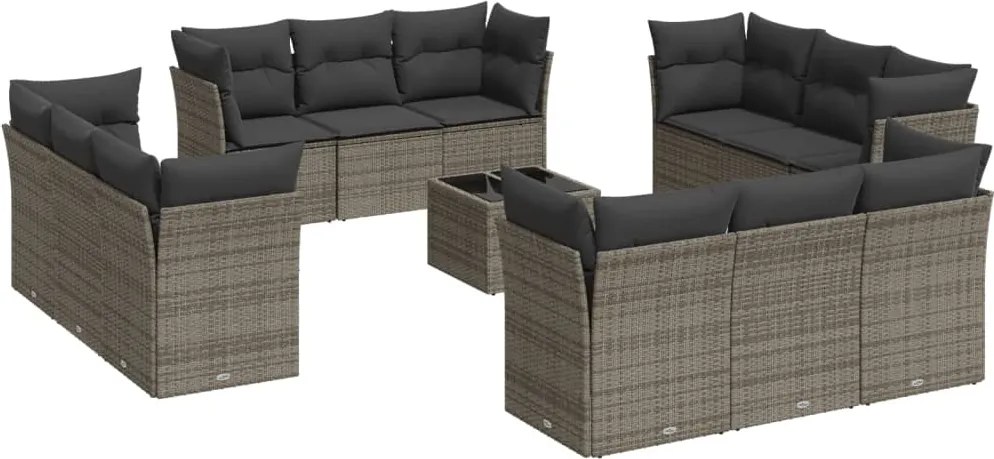 vidaXL 13 részes szürke polyrattan kerti ülőgarnitúra párnákkal