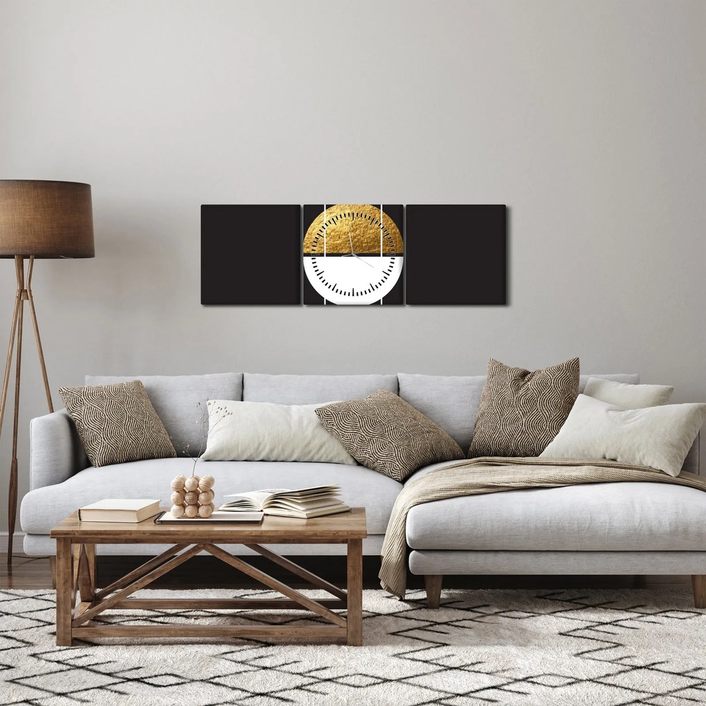 Kép - Absztrakció arany és fekete N⁰1 (órával) (90x30 cm)