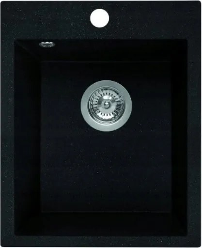 Gránit mosogató 48x39 Karcálló fekete, szifonnal