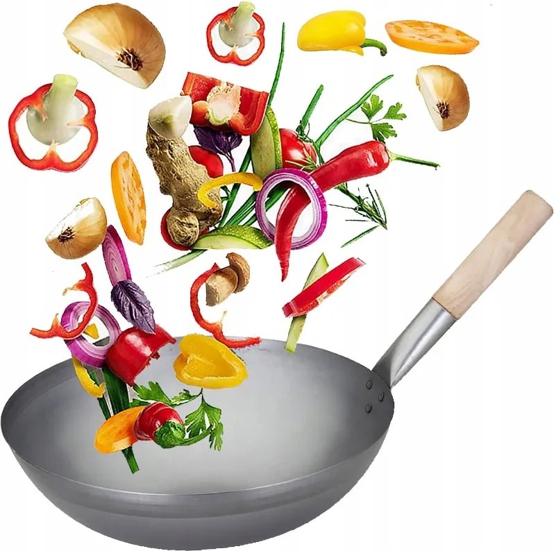 Kínai Nagy Wok Serpenyő Szénacél Kerek Alj Átmérő 12 inch 31cm