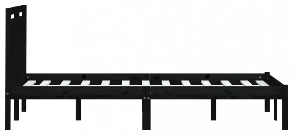 fekete tömör fenyőfa ágykeret 200 x 200 cm