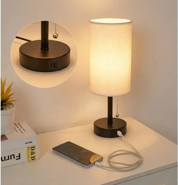 BRILAGI - Asztali lámpa USB-porttal TABLON 1xE27/25W/230V fekete/fehér