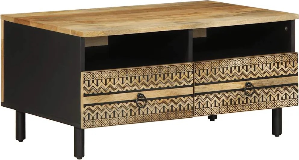 vidaXL fekete tömör nyers mangófa dohányzóasztal 80 x 54 x 40 cm