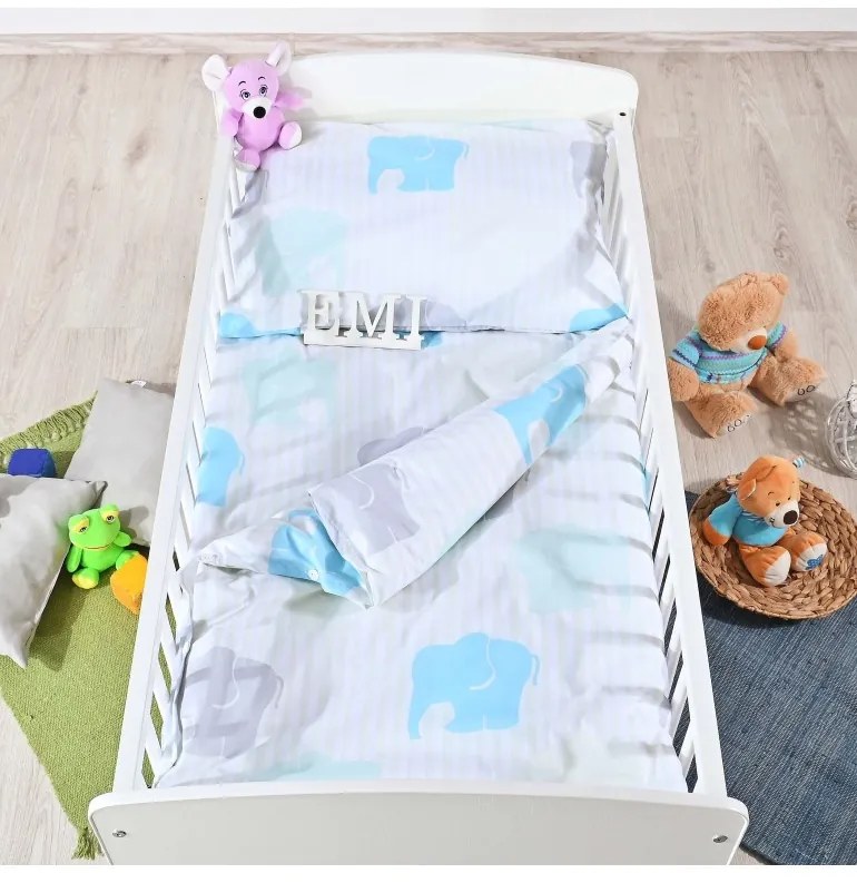 EMI elefántos türkízkék gyerek ágyneműhuzat, A standard egyszemélyes ágy szett tartalma: 1x 140x200 + 1x 70x90