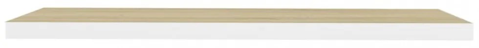 2 db fehér-tölgyszínű MDF lebegő fali polc 90 x 23,5 x 3,8 cm