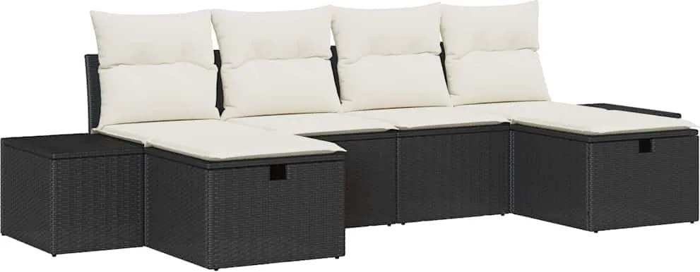 vidaXL Kerti Kanapé Szett párnával tárolóval 6 pcs polirattan