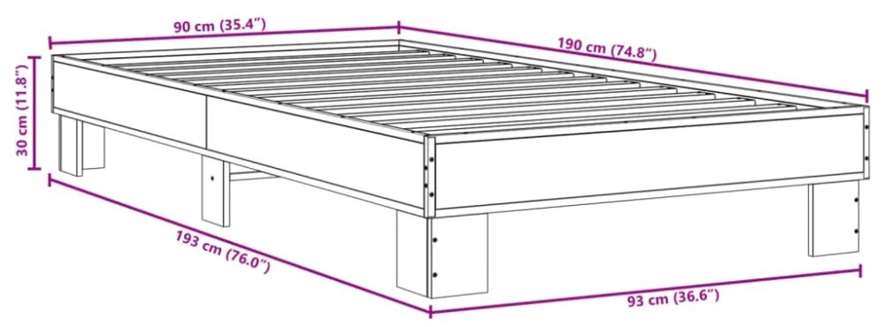 fekete szerelt fa és fém ágykeret 90 x 190 cm