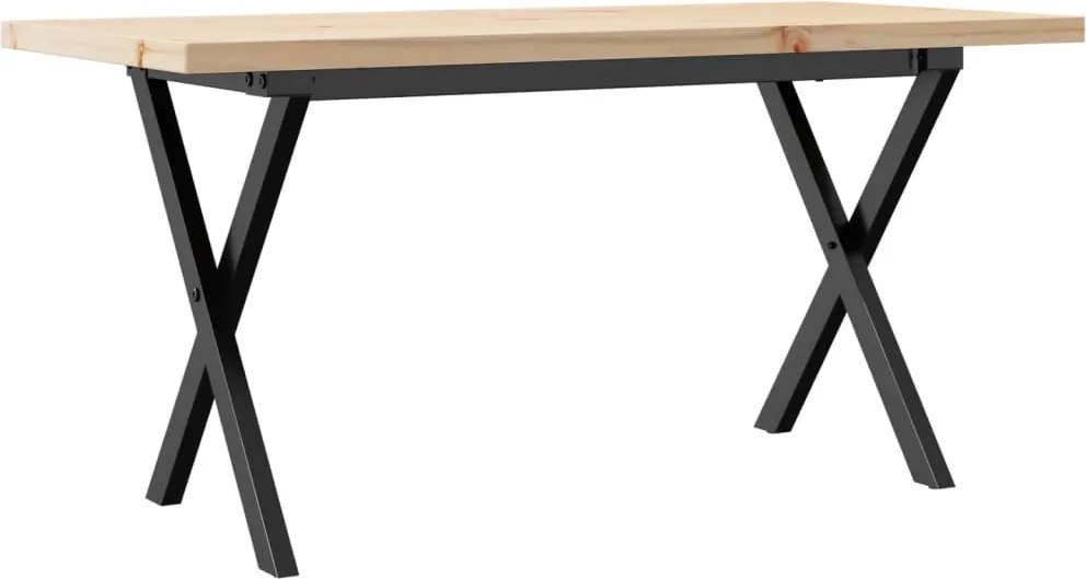 vidaXL tömör fenyőfa és acél X-vázú dohányzóasztal 100x50x45,5 cm