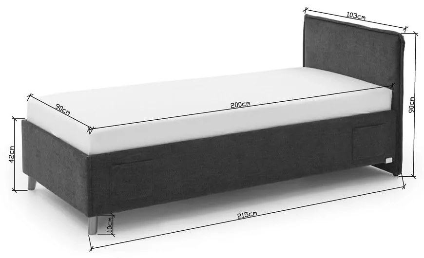 Szürke kárpitozott ágyneműtartós gyerekágy ágyráccsal 90x200 cm Fun – Meise Möbel