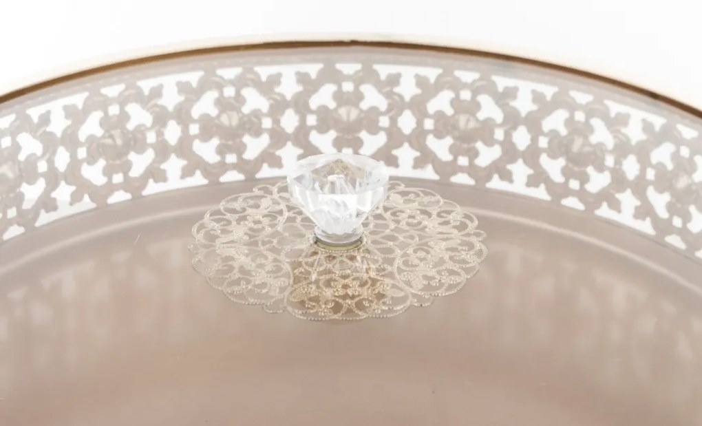 Elegáns magasfényű sárgaarany színű kerek fém üveg fedeles ékszertartó ládika 9x25,5x25,5cm