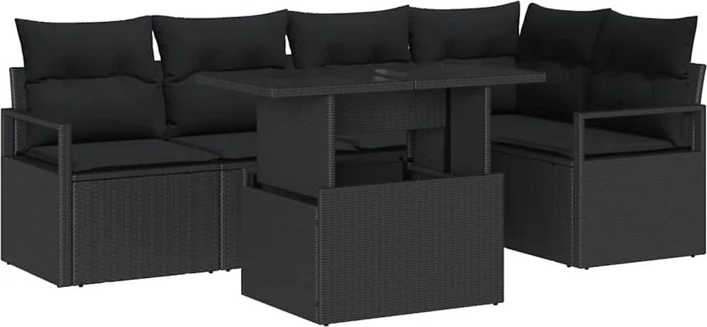 vidaXL Kerti Kanapé Szett tárolóval 6 pcs Fekete Poli rattan