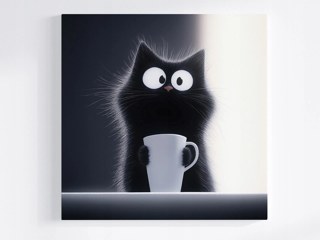 Canvas Vászonkép Fekete Macska Bögre Kávé Grafika 40x40