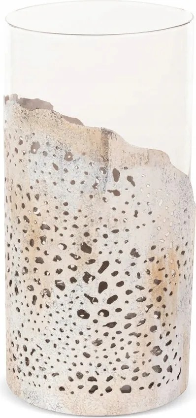 Dekorációs gyertyatartó Dimon 16x32 bézs átlátszó fém díszítéssel