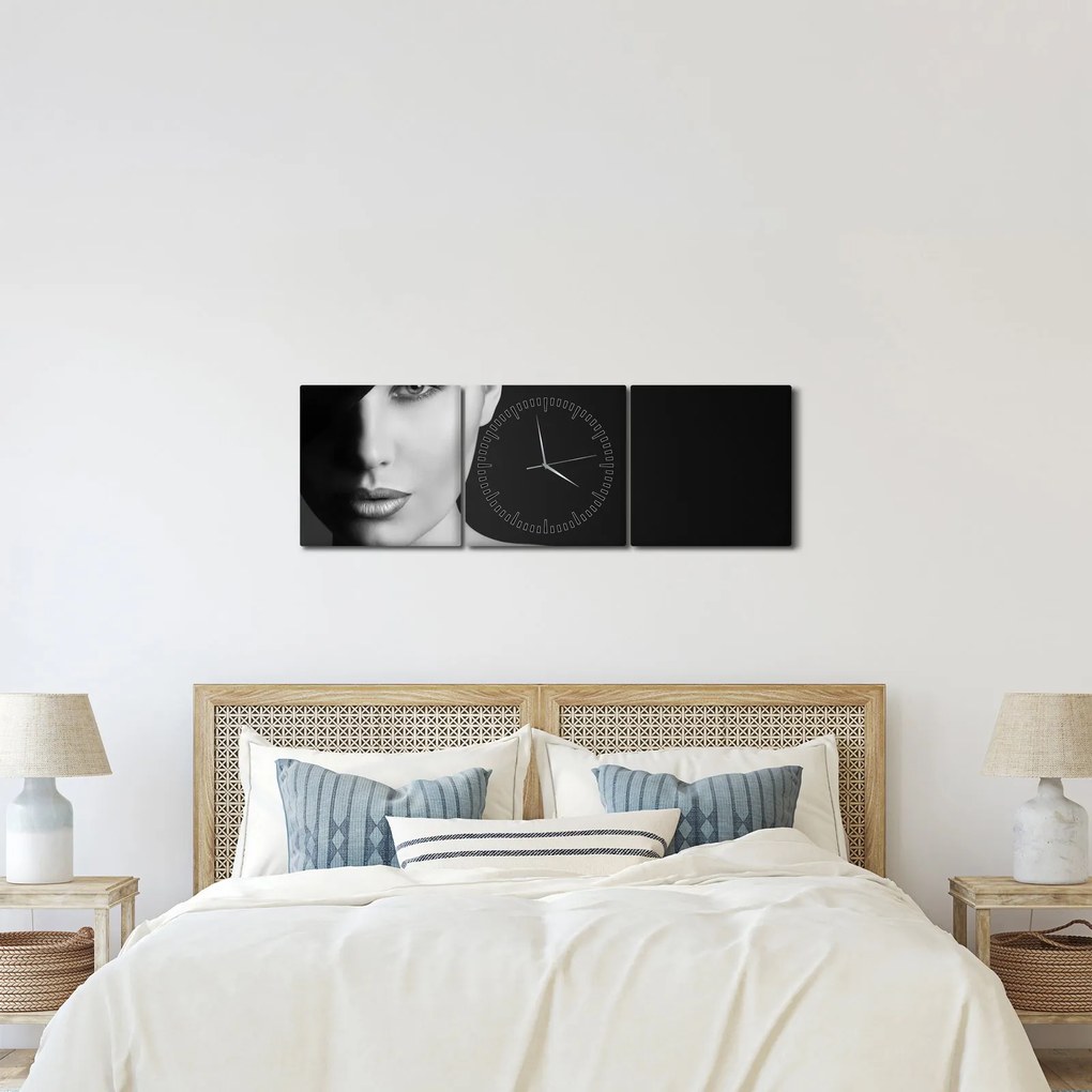 Kép - fekete-fehér portré egy kalapos nőről (órával) (90x30 cm)