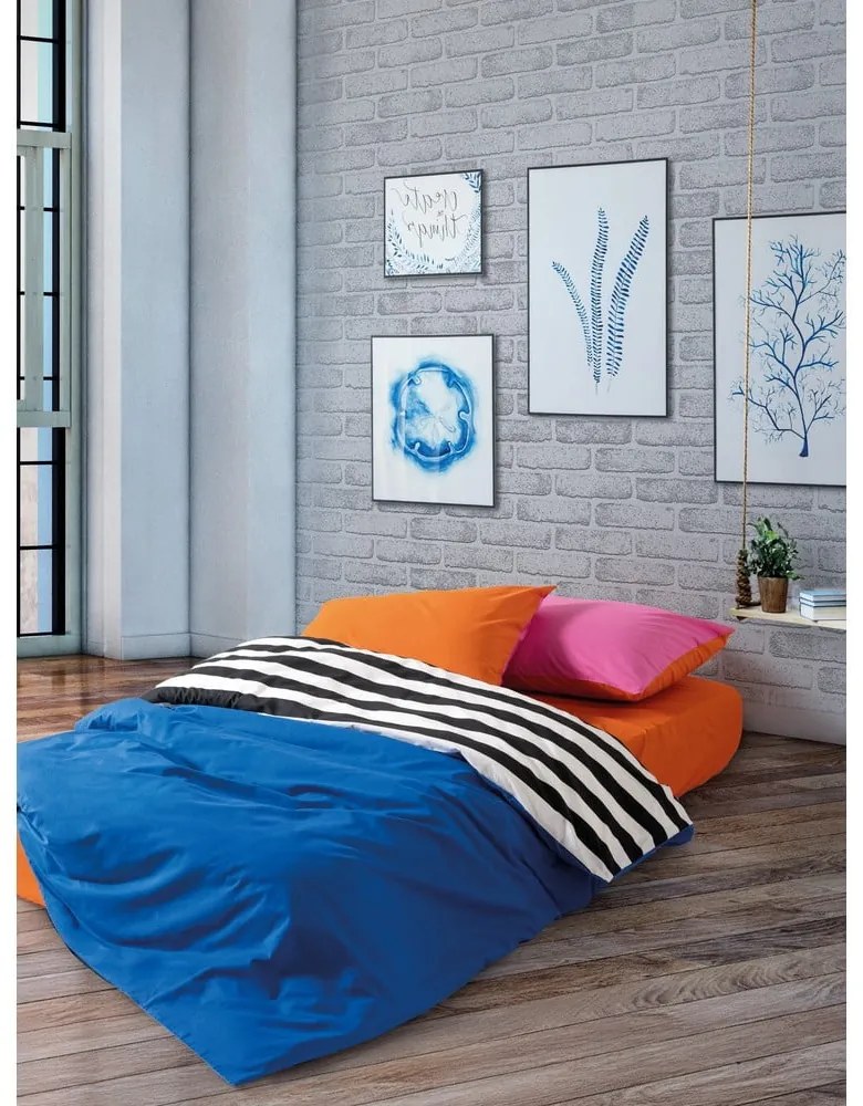 Fekete-fehér négyrészes kétszemélyes hosszabbított renforcé pamut ágyneműhuzat lepedővel 200x220 cm Dusk – Mijolnir