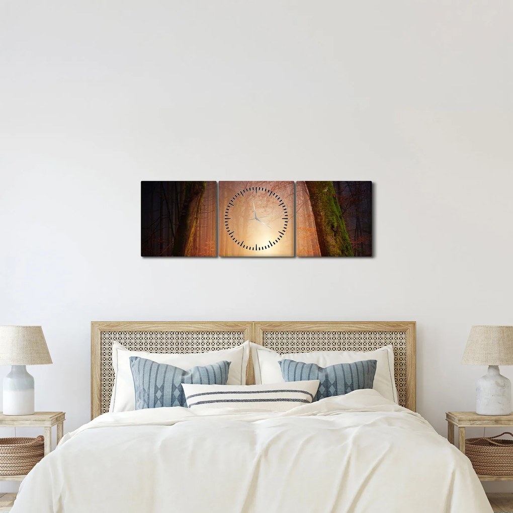 Őszi erdő képe a ködben (órával) (90x30 cm)