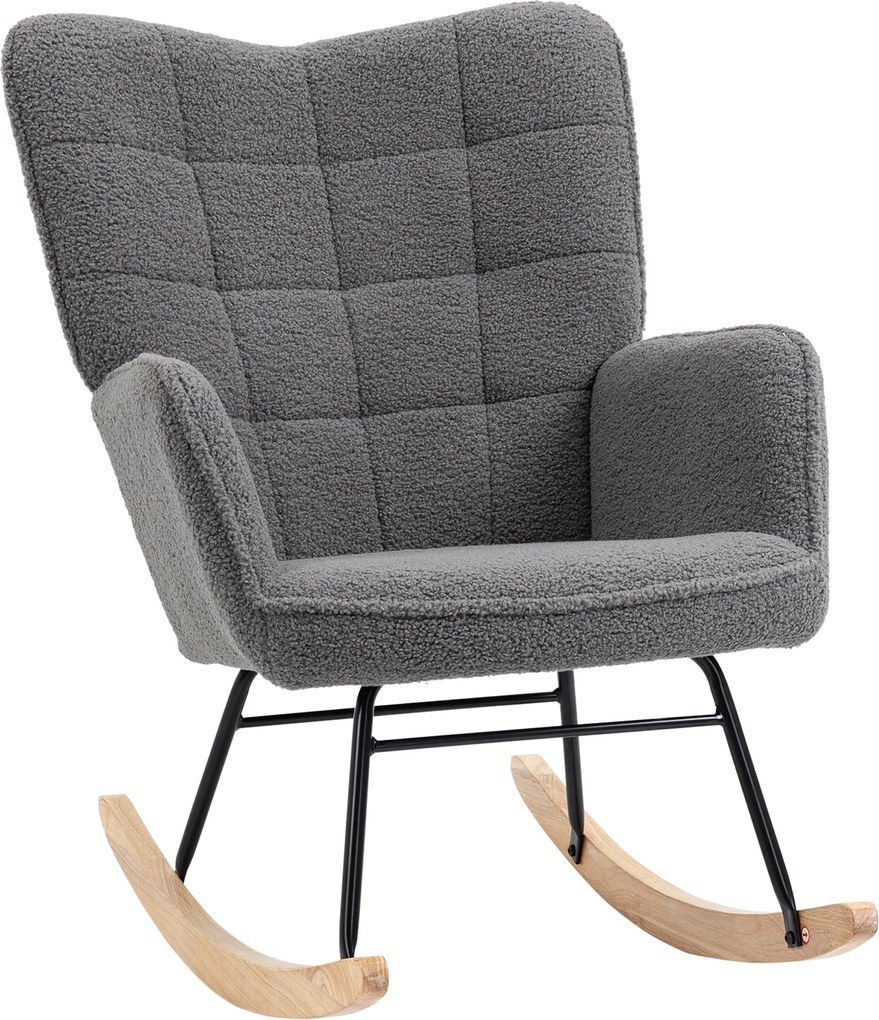 HOMCOM hintaszék – párnázott fotel berber plüss kárpittal, fából készült hintalécekkel, ergonomikus háttámla és karfák, nappaliba és hálóba, teherbírá