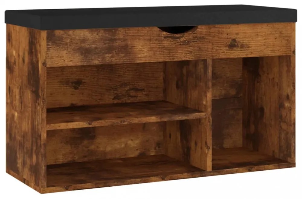 füstös tölgy szerelt fa cipőtároló pad párnával 80 x 30 x 47 cm