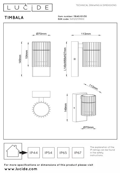 Lucide 11840/01/30 - Kültéri fali lámpatest TIMBALA 1xGU10/7W/230V IP44