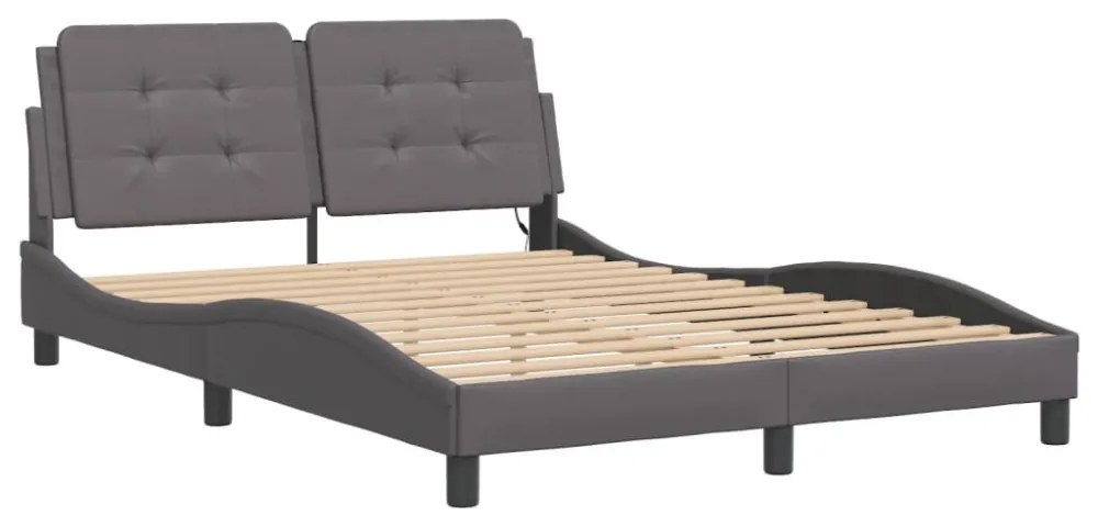 szürke ágykeret LED-ekkel matrac nélkül Zadar 140 x 200 cm