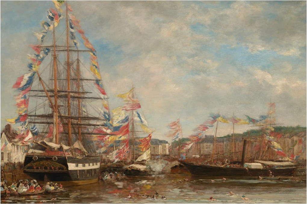 Kép - Eugène Boudin, Festival in the Harbor of Honfleur, reprodukciók (90x60 cm)