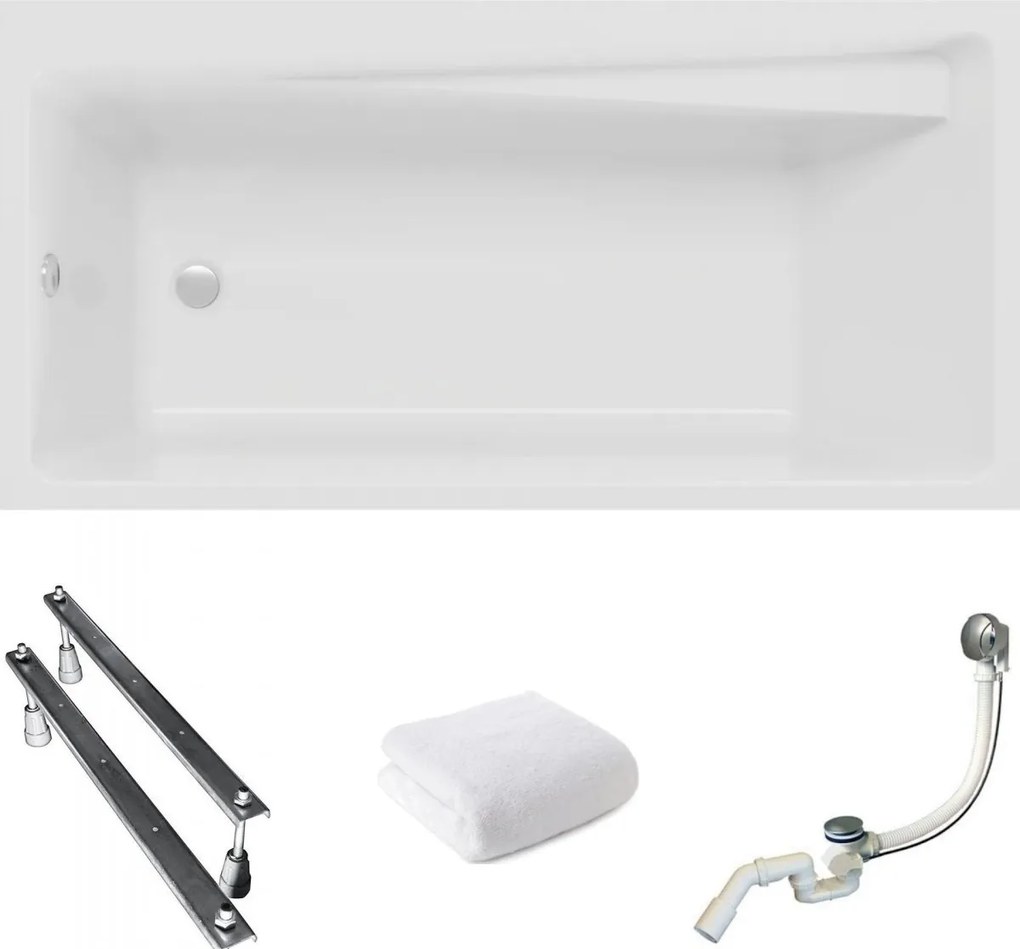 Elza téglalap alakú kád 140x70 Polimat ajándék szifon króm lábak törölköző