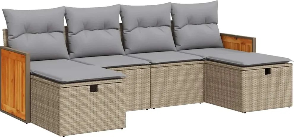 vidaXL 6 részes bézs polyrattan kerti ülőgarnitúra párnával