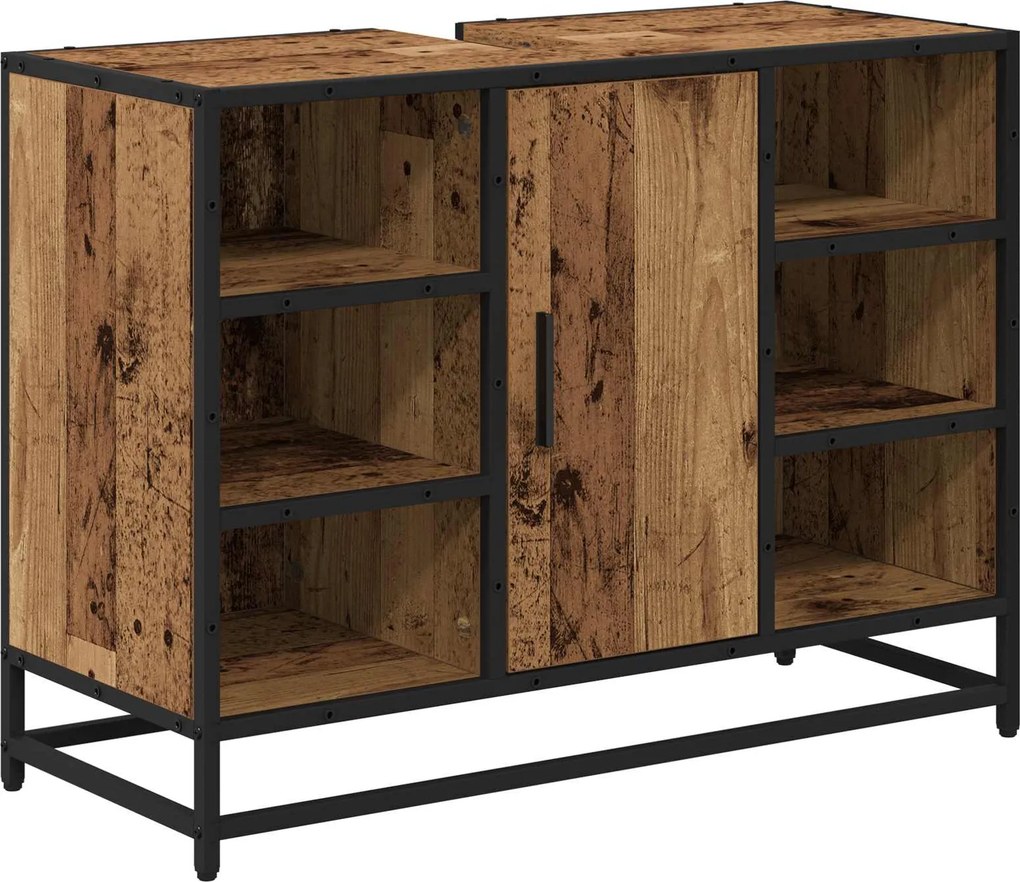 vidaXL Fürdőszoba Székény polcokkal Öreg fa 80 x 33 x 60 cm Faanyag