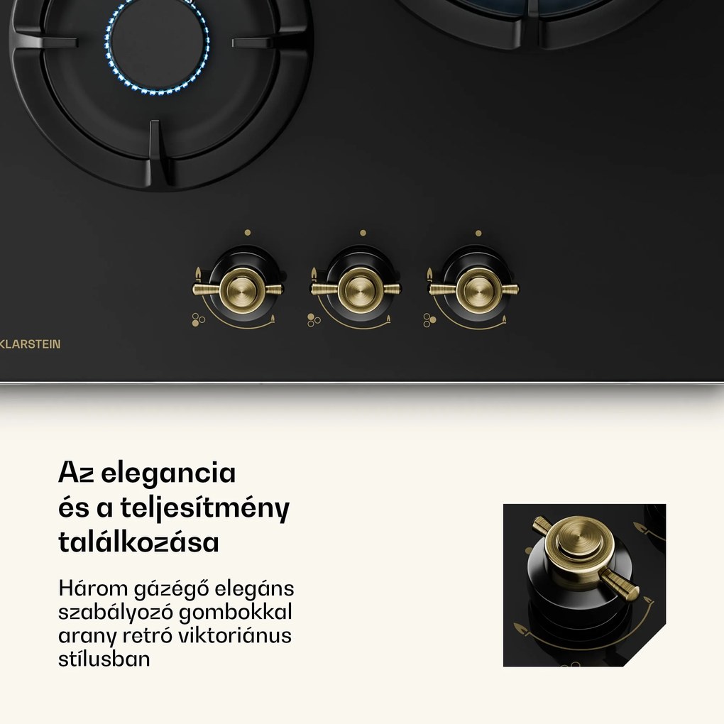 Klarstein Victoria gázfőzőlap | 3 alumínium égő | földgázzal és PB-gázzal kompatibilis | 6050 W | 45 cm