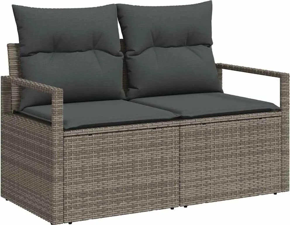 vidaXL Kerti Kanapé Szett tárolóval 7 pcs Szürke Poli rattan