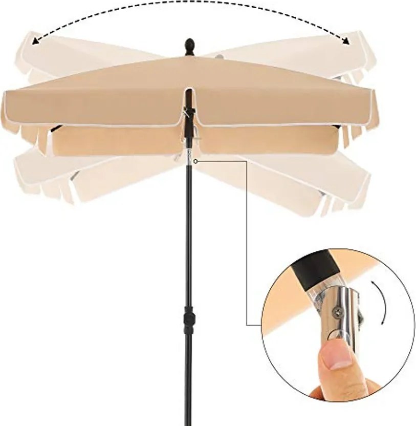 Téglalap alakú napernyő 2 × 1,25 m, UPF 50+ védelem, dönthető, talp nélkül, taupe