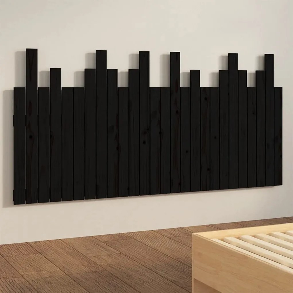 fekete tömör fenyőfa fali fejtámla 166 x 3 x 80 cm