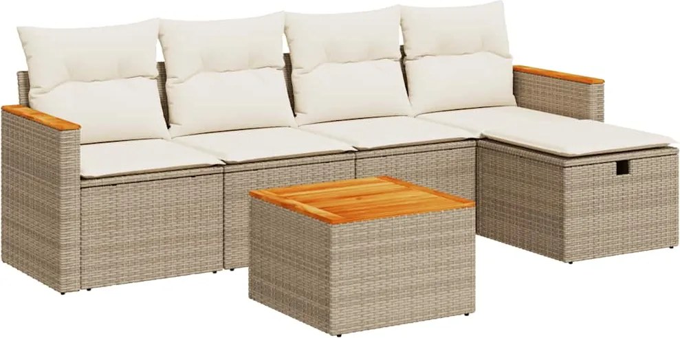 vidaXL 6 részes bézs polyrattan kerti ülőgarnitúra párnával