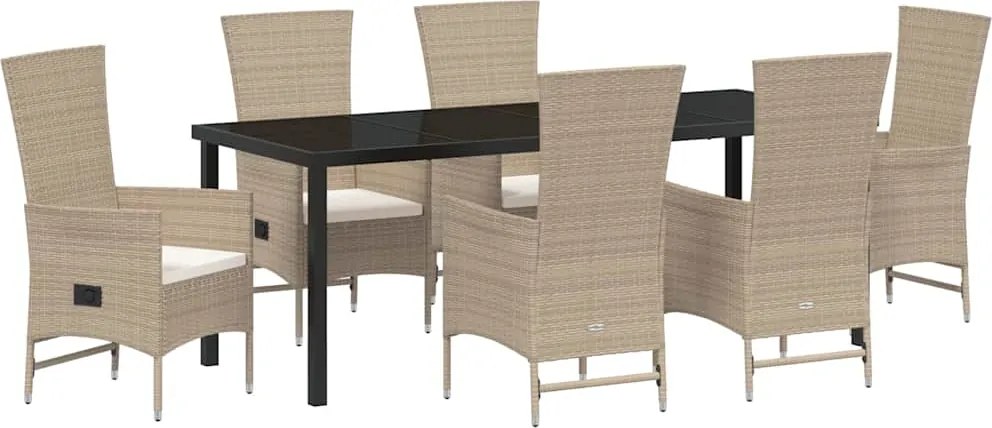 vidaXL Kert étkező szett párnával 7 pcs Bézs polirattan