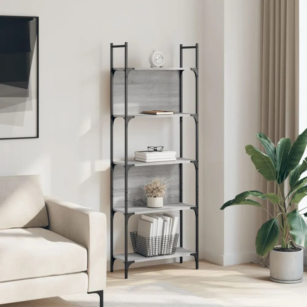 5 szintes szürke sonoma szerelt fa könyvespolc 60,5x24x166,5 cm
