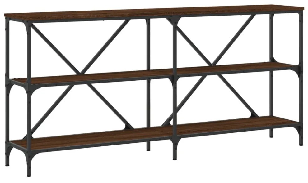 barna tölgyszínű szerelt fa és vas tálalóasztal 160x30x75 cm