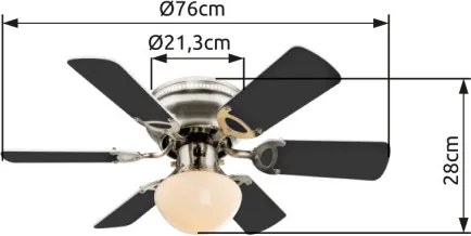Globo 0307 Mennyezeti ventilátor matt króm test, bükk,grafitszürke MDF lapát, üveg búra, 1X60W E27, 50Hz, 3 fokozatú, 2 irányú forgás,láncos húzókapcsolóval