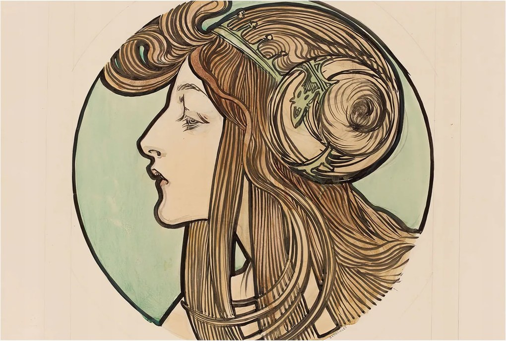 Flizelin tapéta Divatos 3D fali szecessziós portré 104x70 ragasztóval